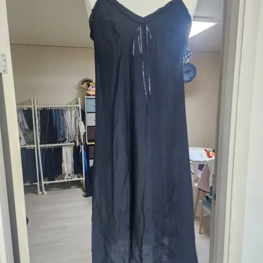 블랙 끈나시 롱 원피스
