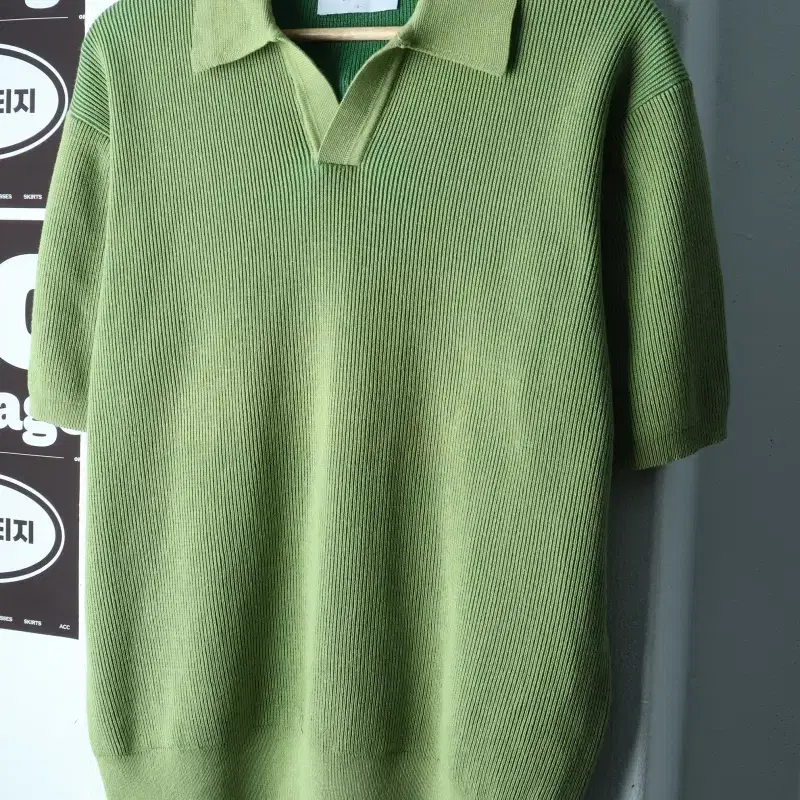(M-L) 르마드 반팔 카라 티셔츠 니트 골지 그린 놈코어-H39245