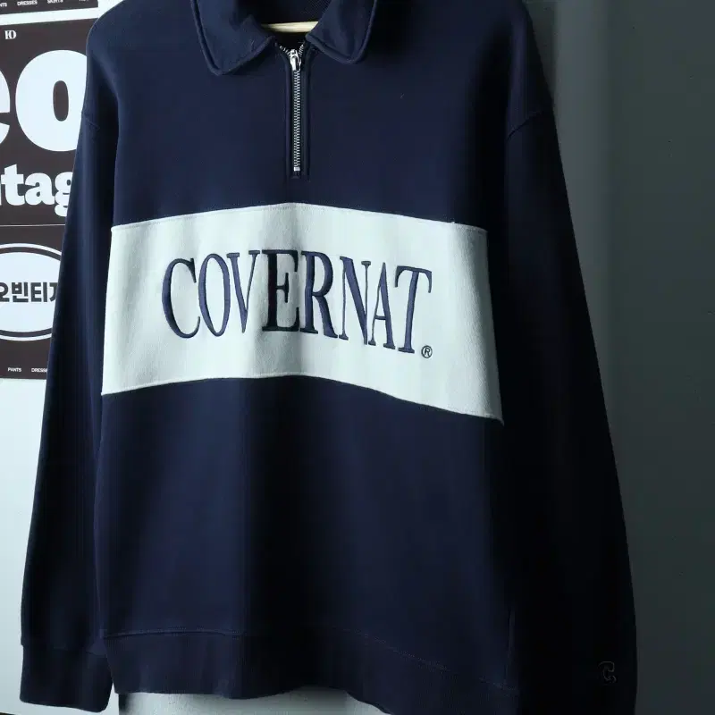 (L-XL) 커버낫 맨투맨 티셔츠 반집업 빅로고 네이비-H39301