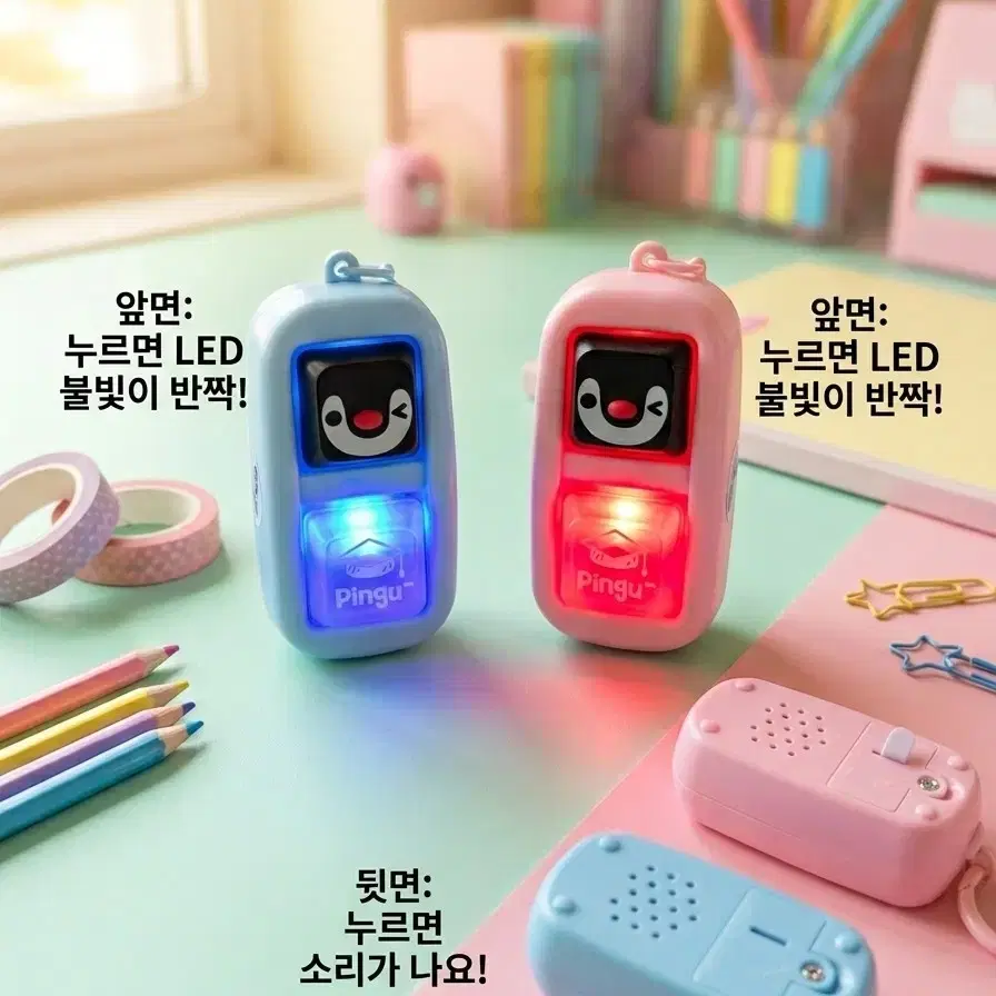 핑구 핑가 LED사운드 키캡 키링 핑크/블루 (새상품)