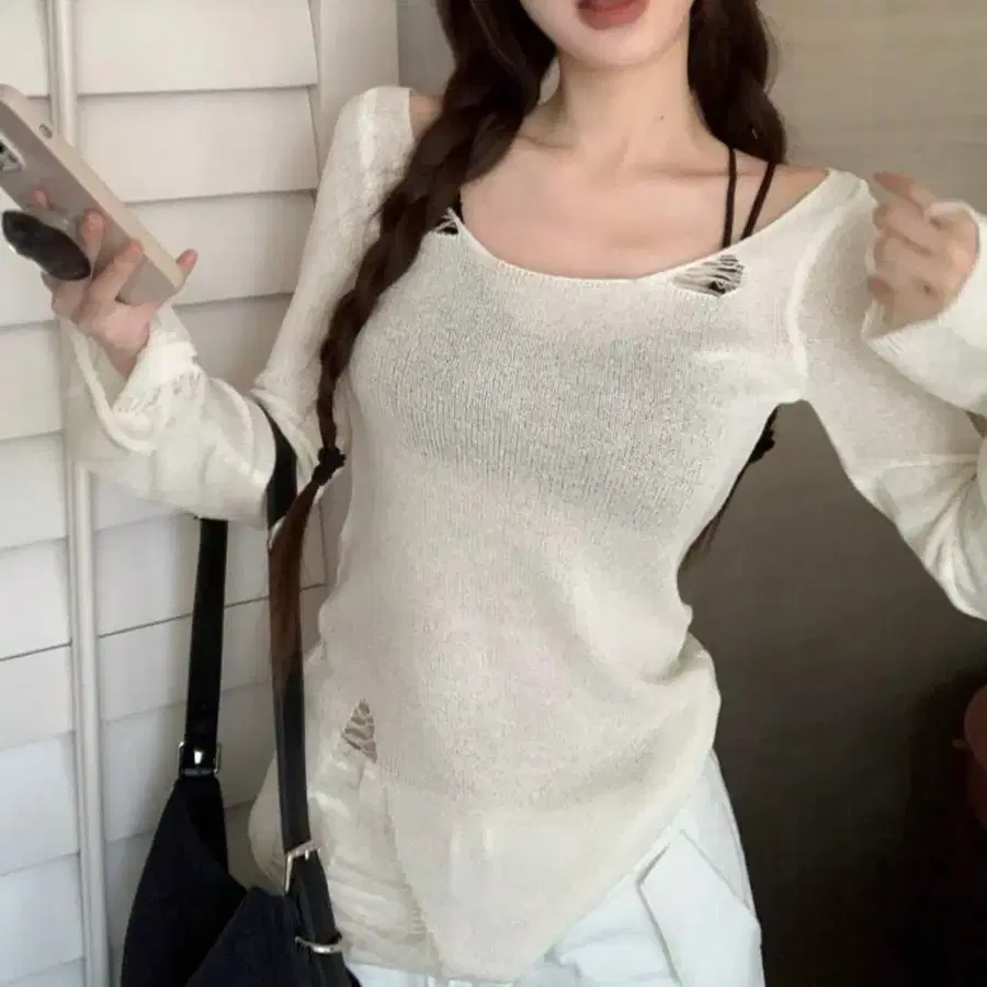 SHEIN 데미지 디자인 Y2K 긴팔 + 나시 세트