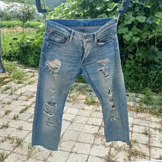 랄프로렌) 데님앤서플라이 디스트로이드 데님 팬츠 (32인치) 7부 재단