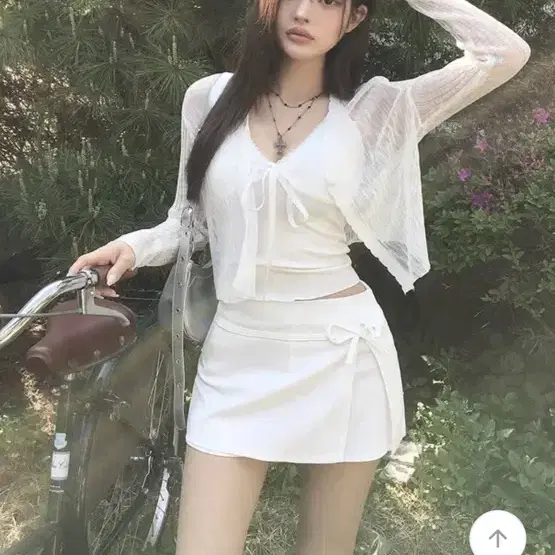 [새상품] 에이블리 리본 치마바지 화이트