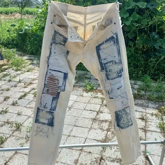 랄프로렌) 데님앤서플라이 보로 패치워크 크림 컬러 데님 팬츠 (32인치)