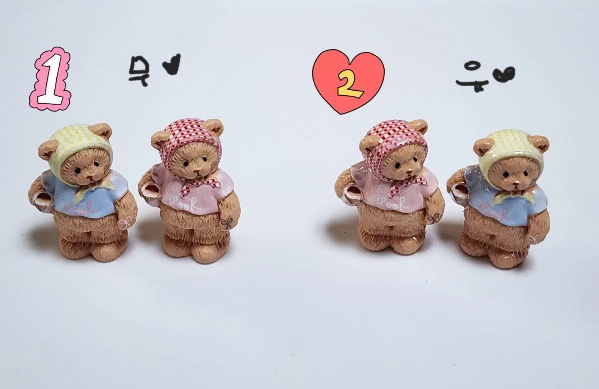 곰돌이 인형 피규어 핑크/블루 세트