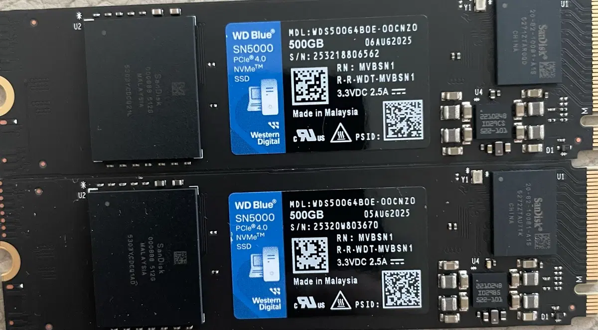 WD 블루 SN5000 NVMe SSD 500GB 미사용 팝니다