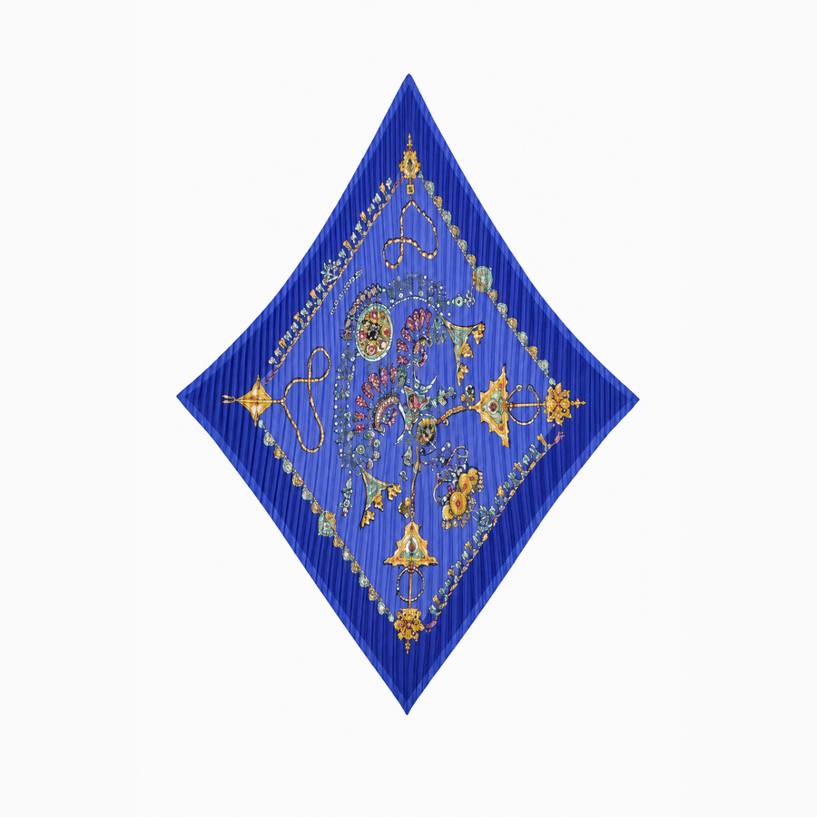 HERMES Parures des Sables 에르메스 플리세 까레 90 블루 실크 플리츠 스카프 (3627)