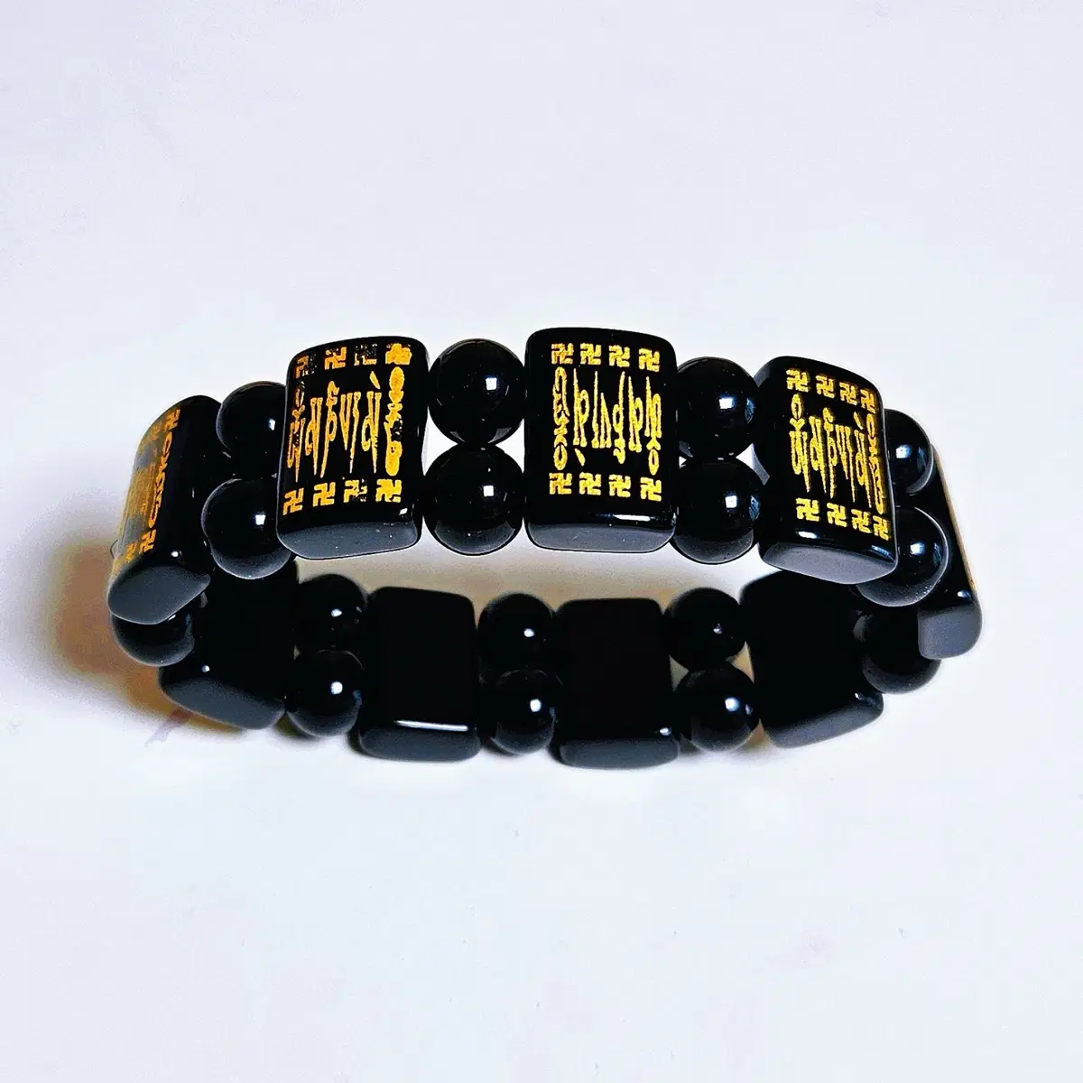[새상품]크고 두툼한 천연 흑요석 불교 염주 팔찌 목걸이 귀걸이 반지 남자
