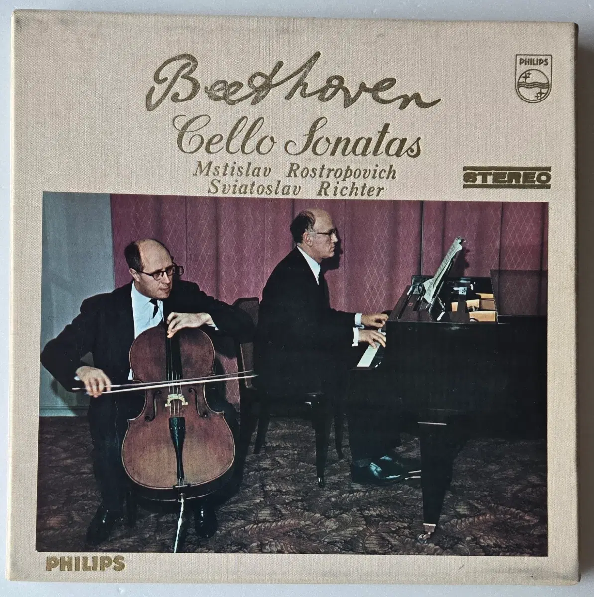 로스트로포비치 / 리히테르 - 베토벤 첼로 소나타 전집 2LP 박스 ( 일본초반 HI-FI STEREO, PHILIPS SFL-7677/8 )