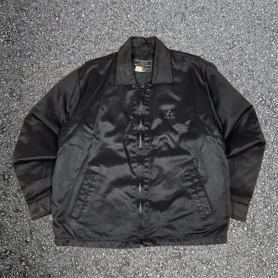 알파 인더스트리 Made In USA 빈티지 새틴 코치 블랙 자켓