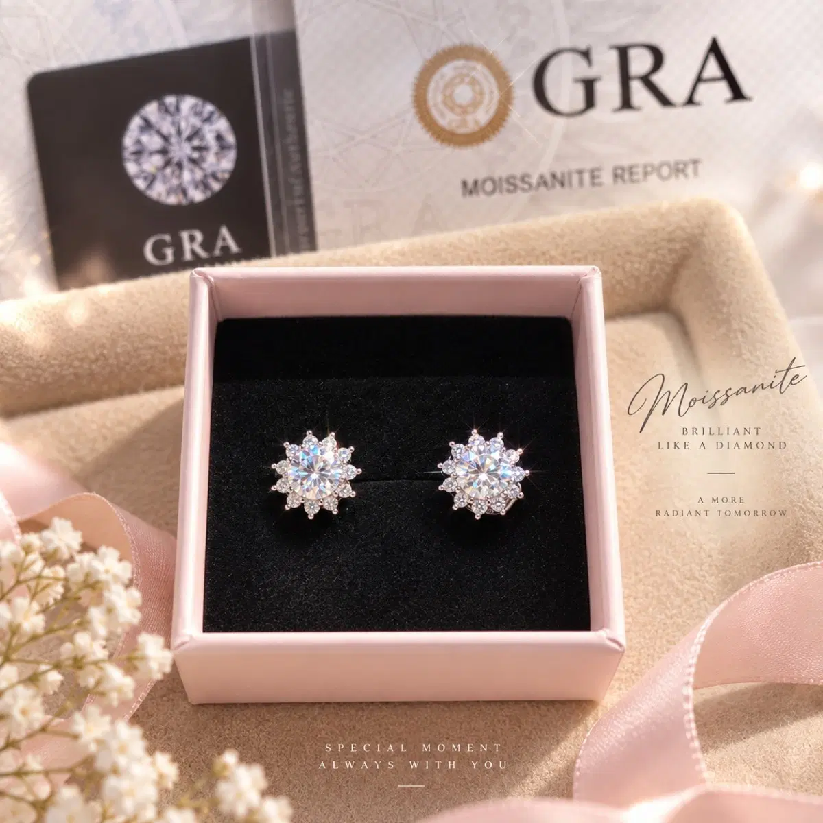 0.5ct 925 모이사나이트 눈꽃 귀걸이 실버
