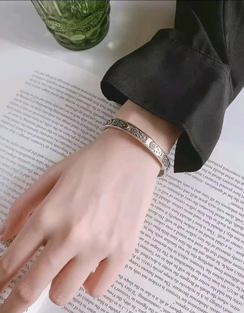 달 모양 팔찌 앤틱 빈티지 실버 팔찌 925