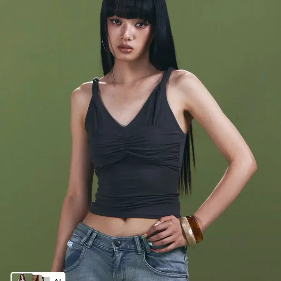 플노팔 플리즈노팔로우 Shell Shirring Sleeveless Top (Charcoal)