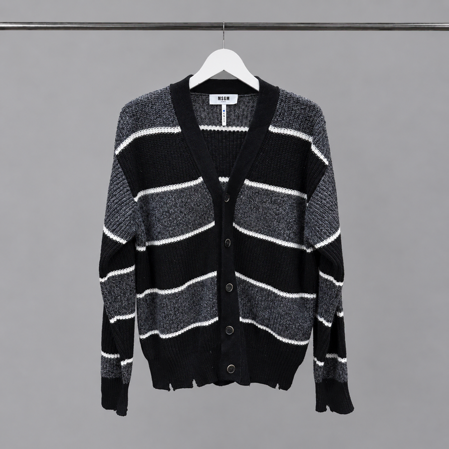 MSGM 밀라노 브이넥 가디건 멀티 스트라이프 짜임 디테일 블랙 차콜