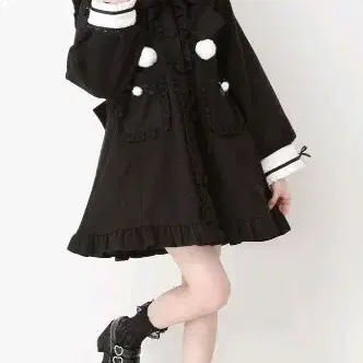 유메텐보 폼폼 리본 세일러 칼라 프릴 코트