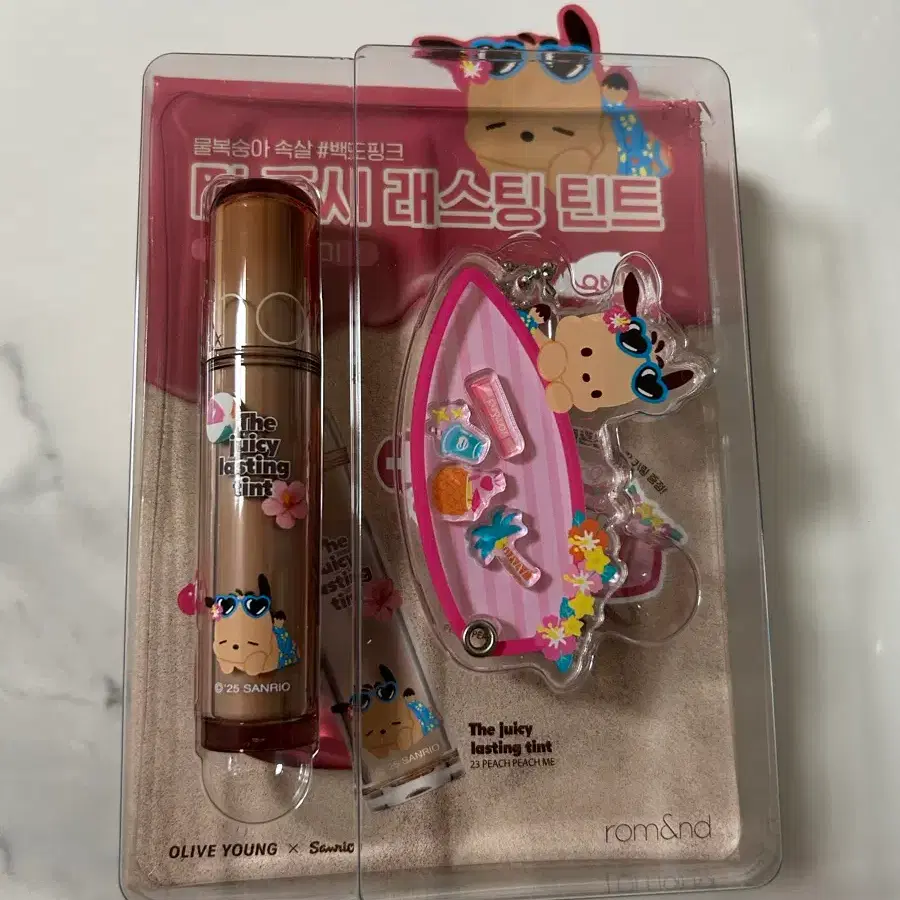 (새상품) 롬앤 태닝 포차코 더 쥬시래스팅 틴트 피치피치미 + 키링