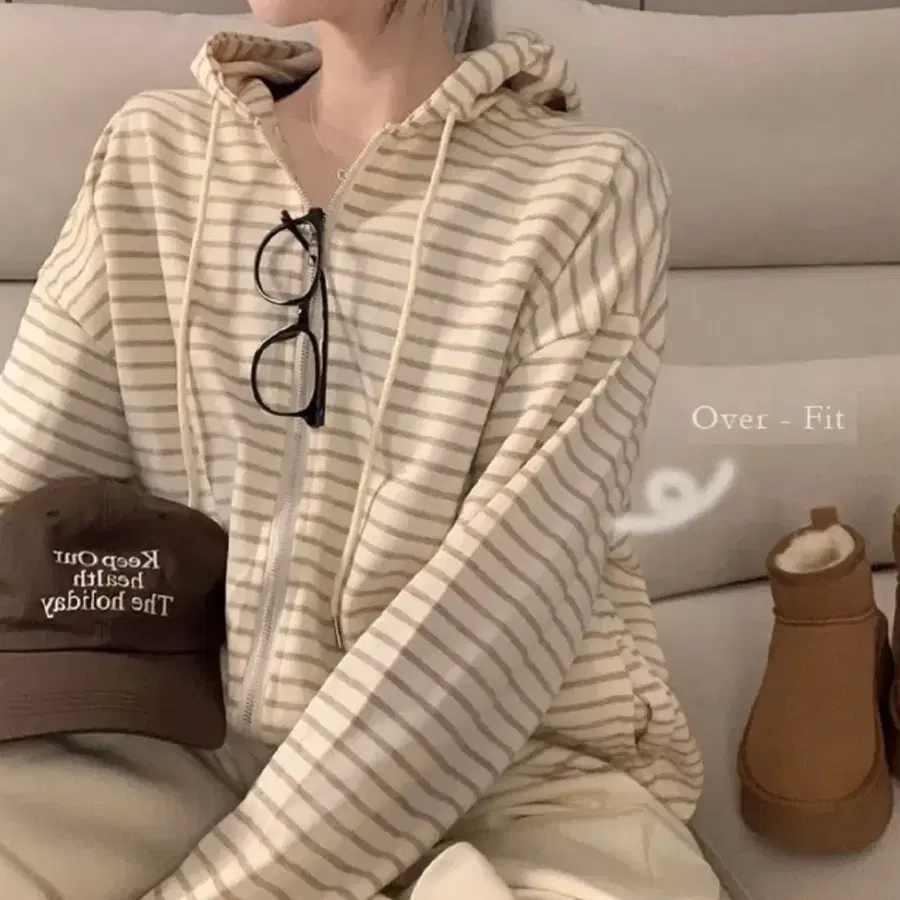 스트라이프니트 후드집업 단가라 줄무늬가디건 가을옷 키작녀룩 레이어드티 사계절 교복아우터 데일리 빅사이즈통통녀 져지 박시긴팔 간절기템상의 오버후리스
