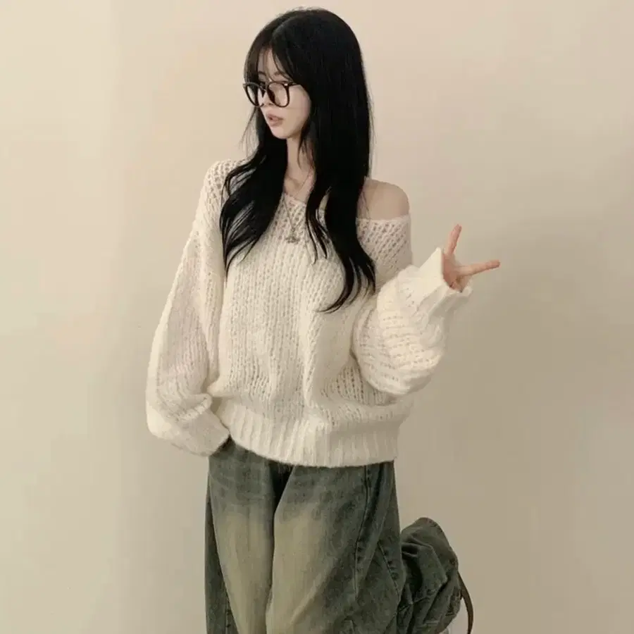 (급처) 소라 색상 에이블리 알파카 오버핏 니트