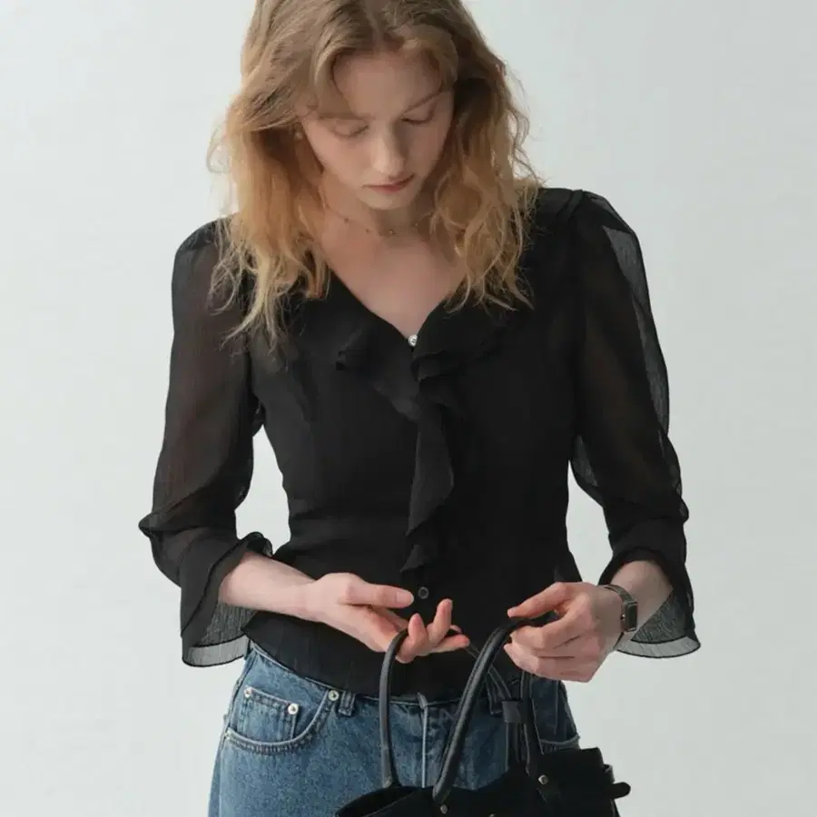 플로움 블라우스 flowoom antique waving blouse 블랙