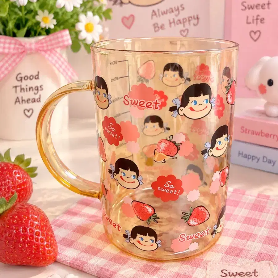 페코짱 딸기 유리 머그컵 1000ml
