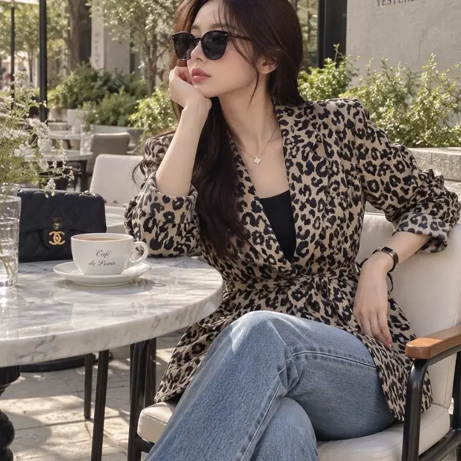 새제품 레오파드 벨티드 자켓 55~66반