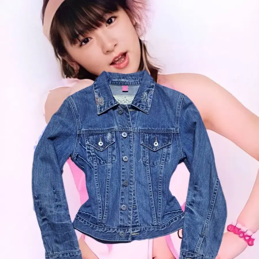 모리걸 y2k 레이스 플라워 청자켓