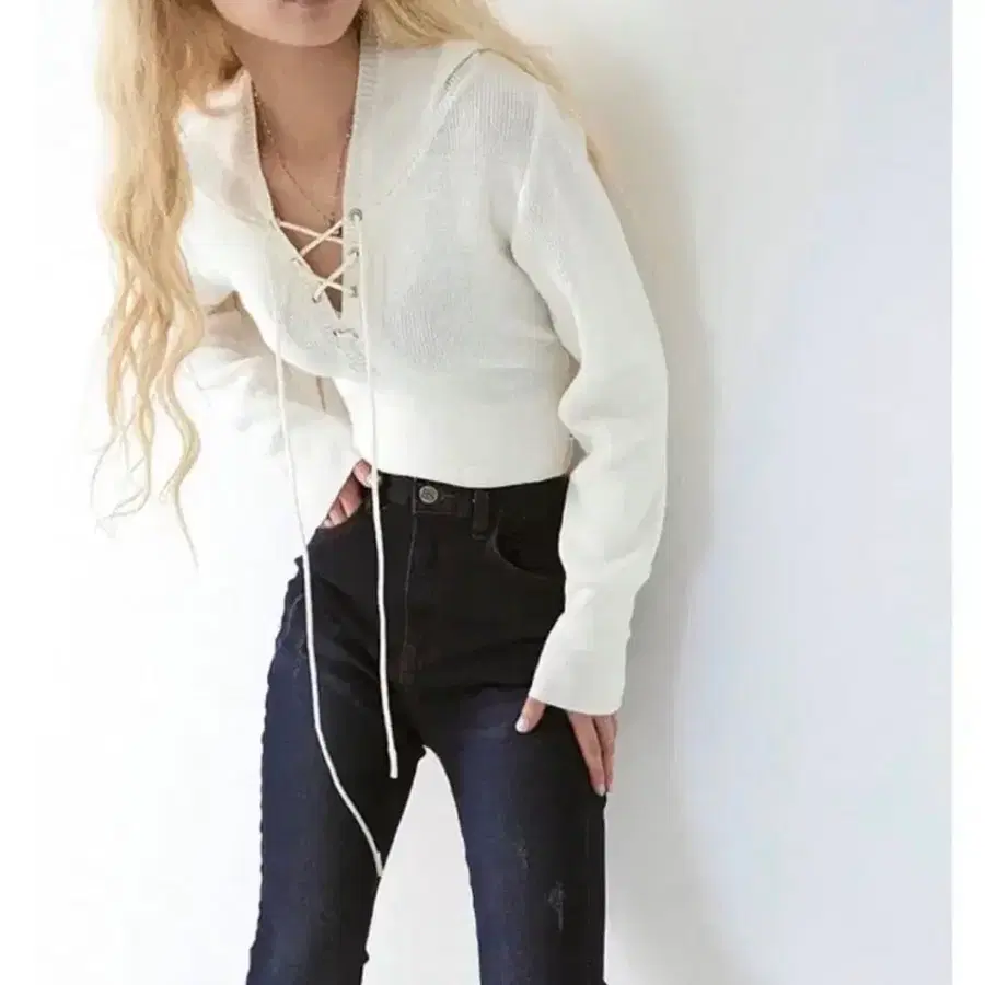 애즈온 코르셋 후드티 아이보리