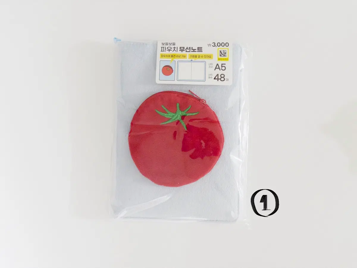 [미개봉] 다이소 보들보들 토마토 파우치 무선노트 A5