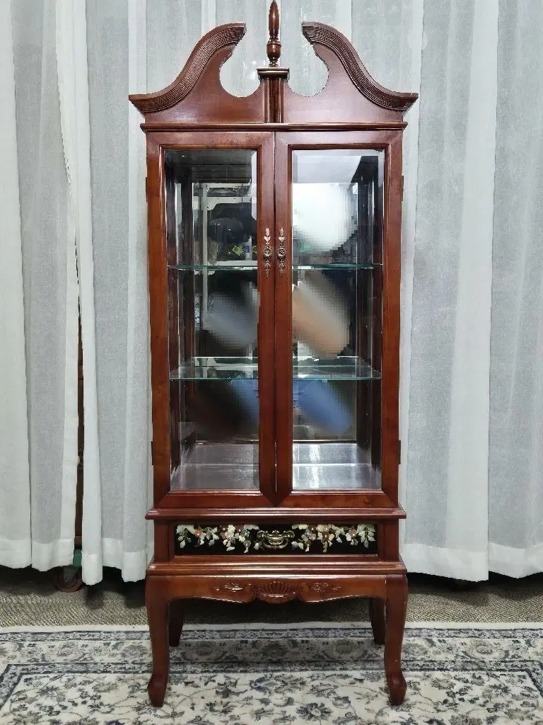 고가구 홍콩 오리엔탈 엔틱 옥돌 화조 장식 유리 장식장