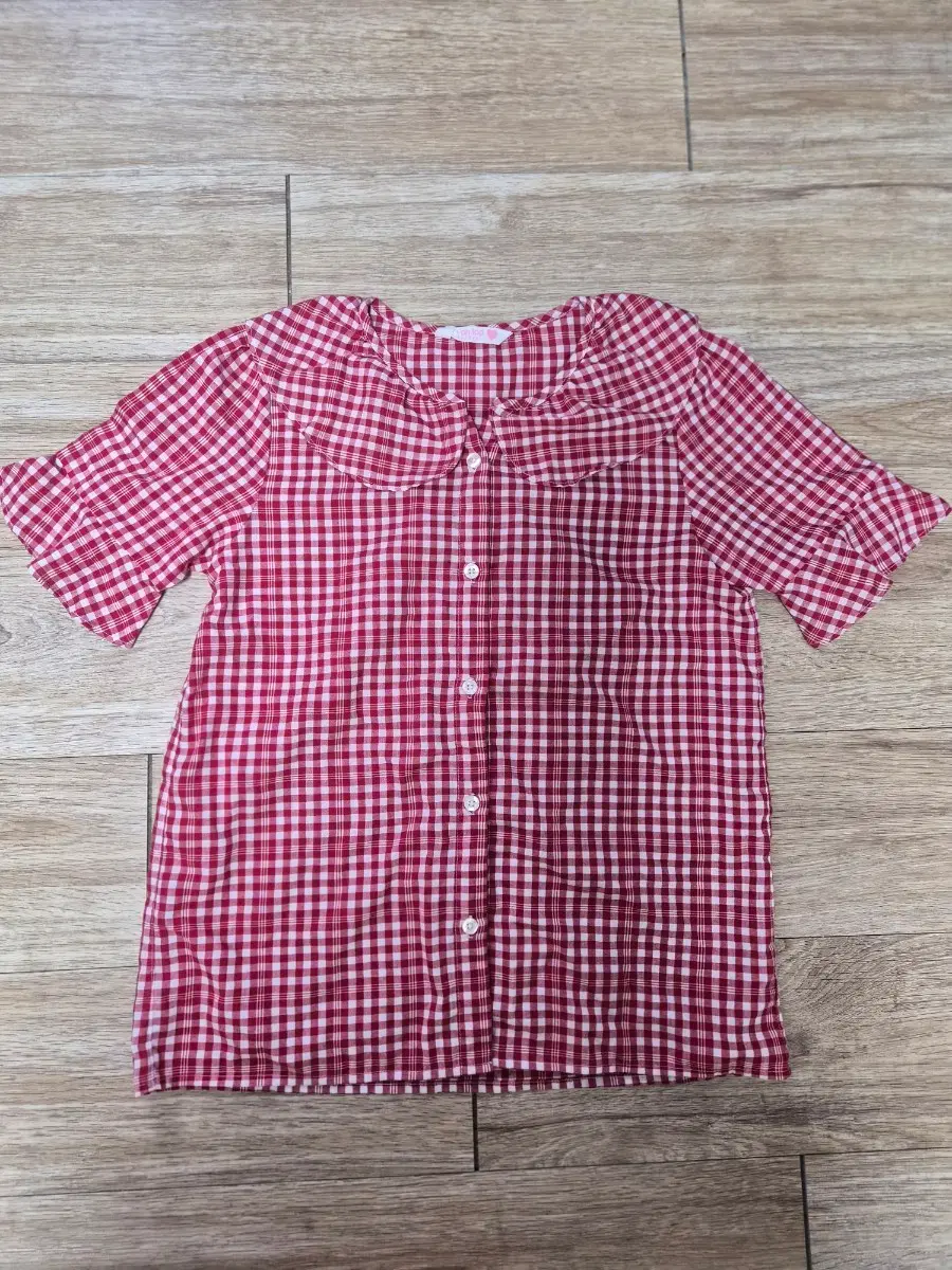 레드 체크 퍼프 소매 블라우스 FREE 145cm