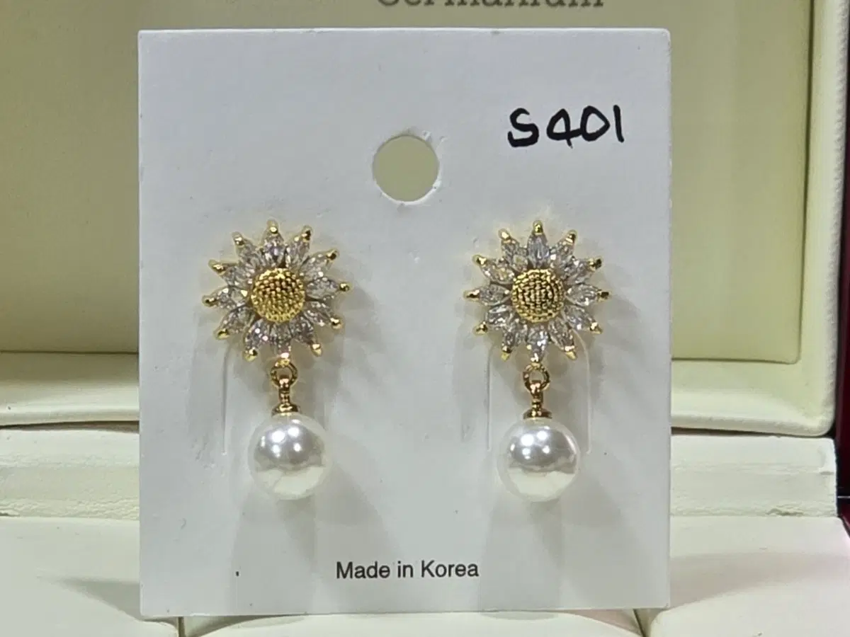 해바라기 진주 드롭 귀걸이 925은침 2,6센치