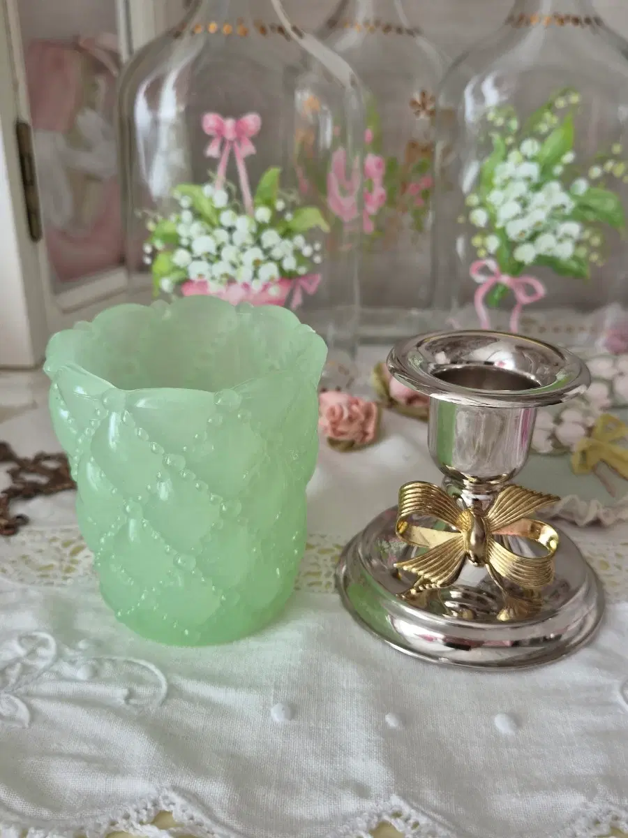 빈티지 제디트 보티브 & 실플 리본촛대 set