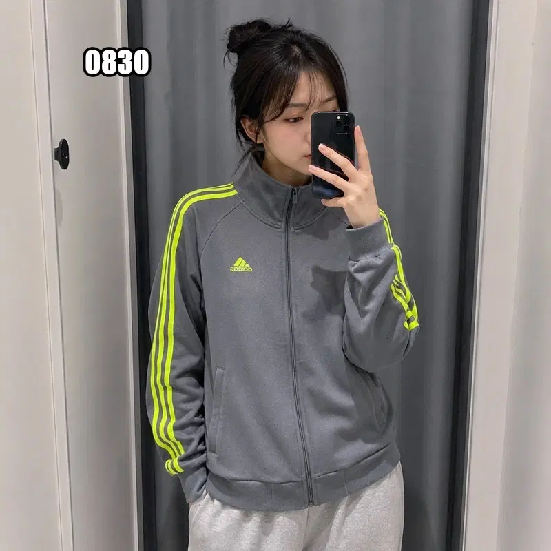 S 아디다스 마샬아츠 그레이 네온 형광 삼선 트랙탑 집업 져지 자켓