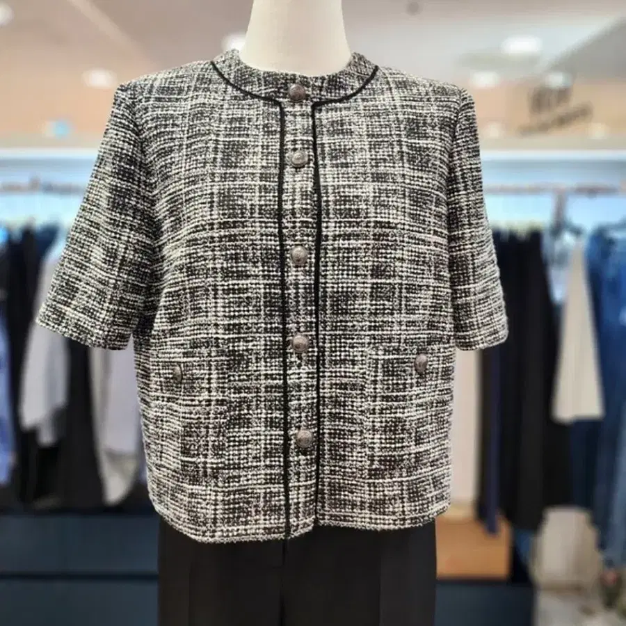 나이스클랍(nice claup)트위드 자켓 반팔 블랙/화이트