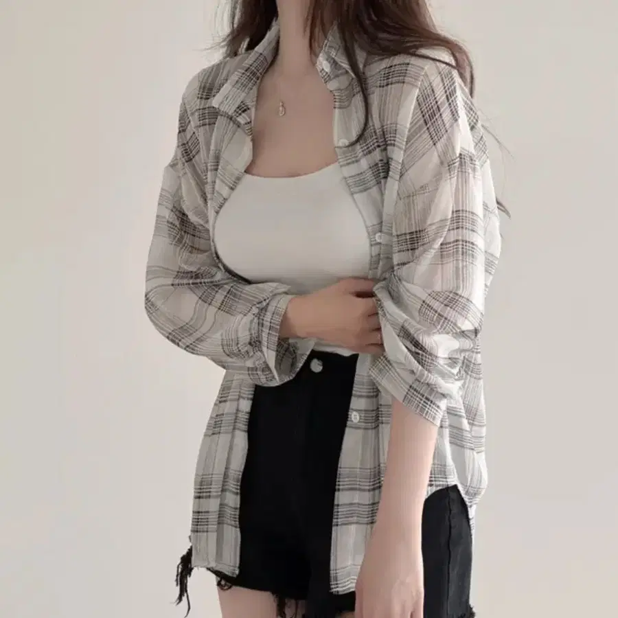 체크 시스루 셔츠
