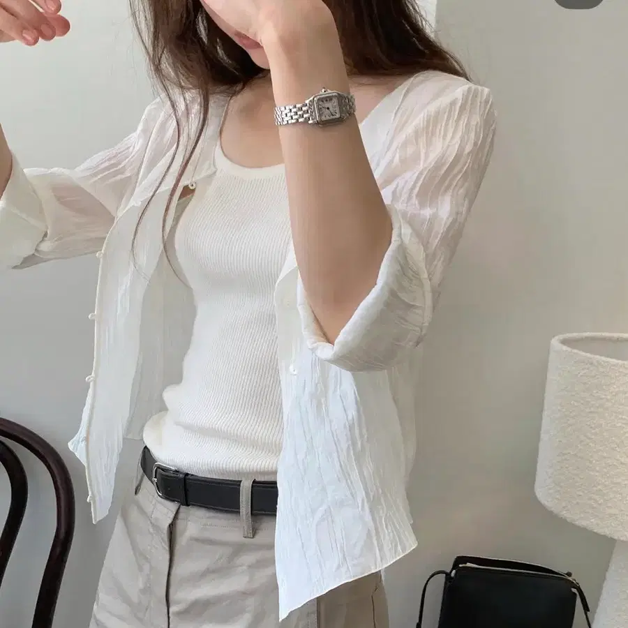 온스 화이트 셔링 가디건