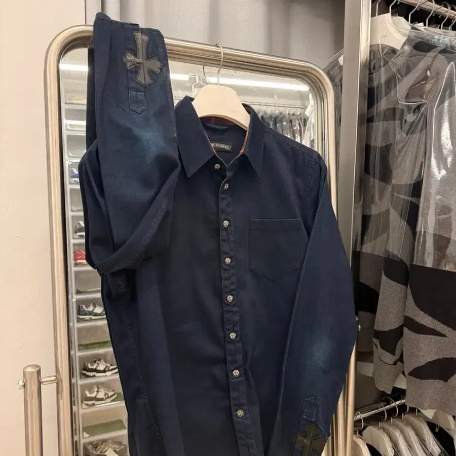 크롬하츠 레더패치 데님셔츠 S
