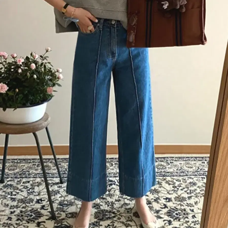 로즈베이 스티치 레직기 큐롯 데님 중청m사이즈