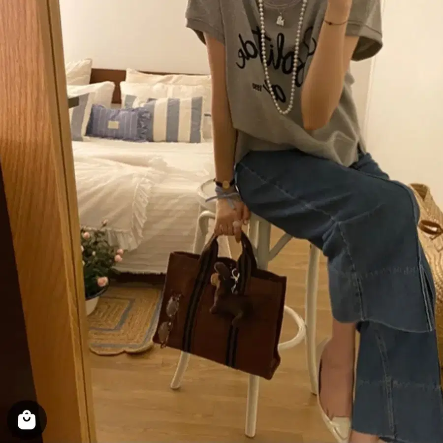 로즈베이  투톤 브리프 토트백 브라운