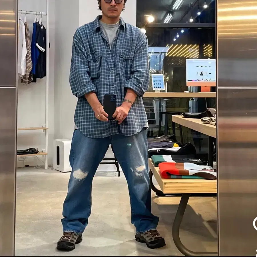 BEAMS 빔즈 오리지널 데미지 데님 L