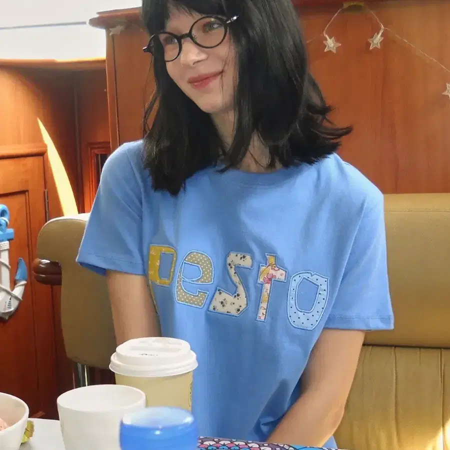 Pesto 페스토 패치워크 티셔츠 돌핀 블루