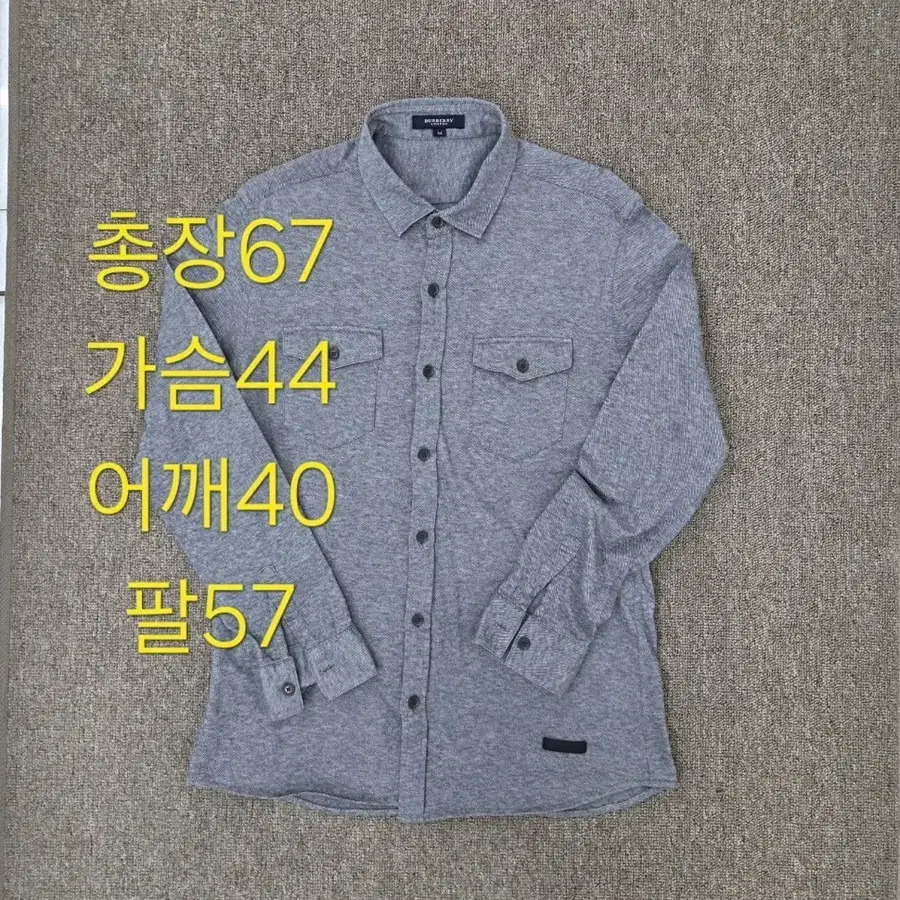 M 버버리 런던 포켓 면 셔츠 그레이
