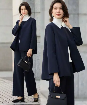 빅 사이즈 GeeRA 네이비 셋업 수트 노카라 XL
