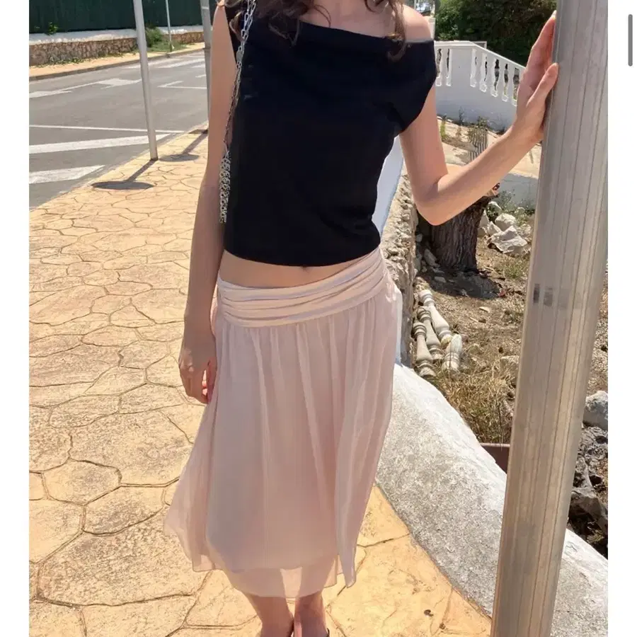 엘오61 Lo61 Lin shirring skirt in salmon