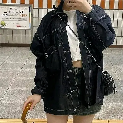 에잇세컨즈 데님 차이나 자켓 M