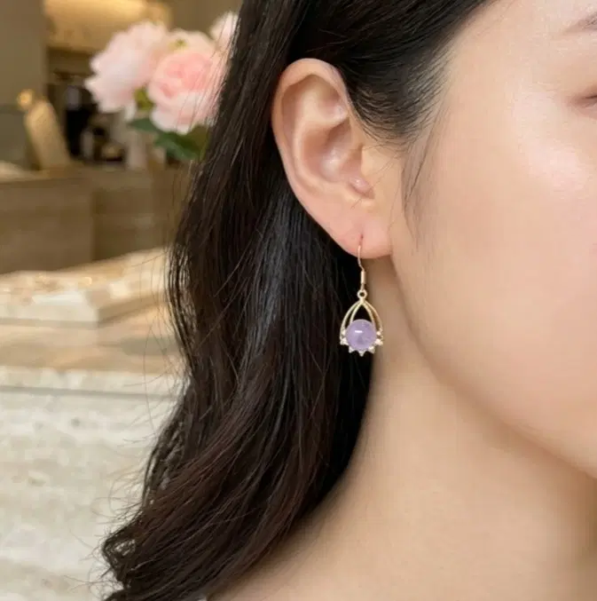 천연 라벤더 자수정 귀걸이 선물