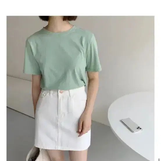 원로그 새상품 라운드넥 반팔티 민트색