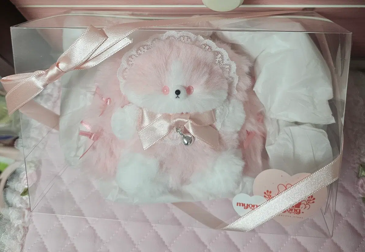 (품절대란) 묭묭공방 핸드메이드 뜨개 인형 핑크리본롭
