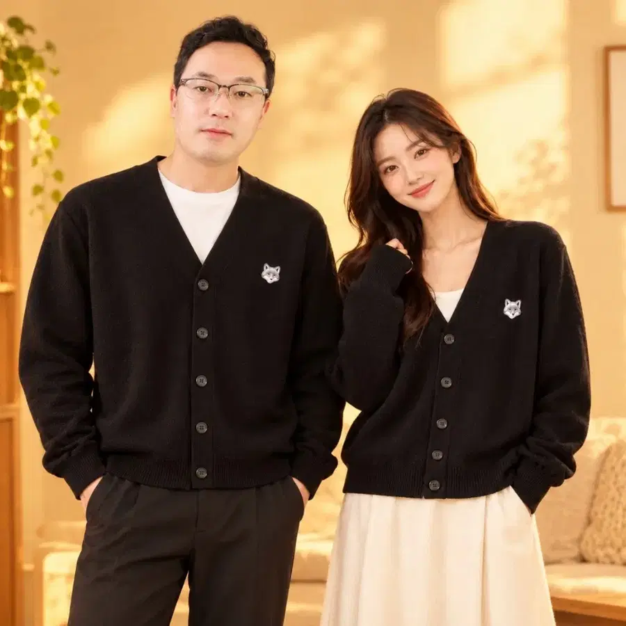 메종키츠네 폭스자수 가디건 블랙/네이비