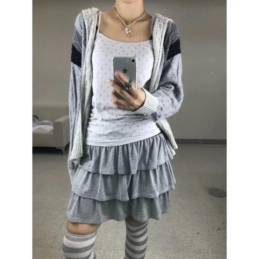 일본빈티지 화이트 실버 스타 별 키치 슬리브리스 나시
